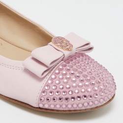 Pre Owned Philipp Plein Pink Leather and Suede Crystal Embellished Music Ballet Flats Size 33