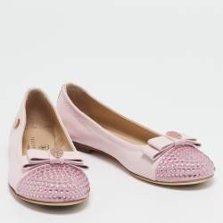 Pre Owned Philipp Plein Pink Leather and Suede Crystal Embellished Music Ballet Flats Size 33