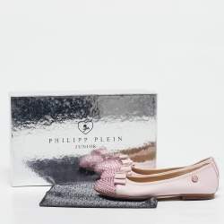 Pre Owned Philipp Plein Pink Leather and Suede Crystal Embellished Music Ballet Flats Size 33