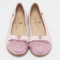 Pre Owned Philipp Plein Pink Leather and Suede Crystal Embellished Music Ballet Flats Size 33