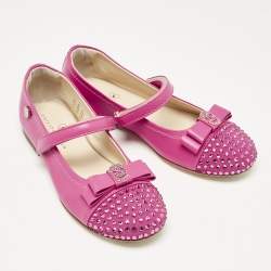 Philipp Plein Pink Leather and Suede Crystal Embellished Bow Ballet Flats Size 30