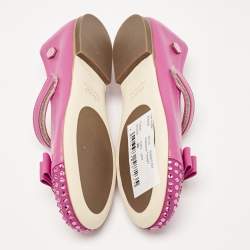 Philipp Plein Pink Leather and Suede Crystal Embellished Bow Ballet Flats Size 30