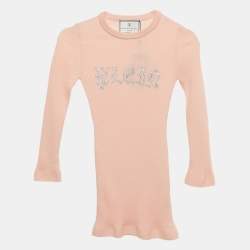 Philipp Plein Junior Pink Crystal Embellished Rib Knit Day Dress 6 Yrs
