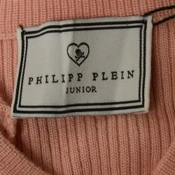 Philipp Plein Junior Pink Crystal Embellished Rib Knit Day Dress 6 Yrs