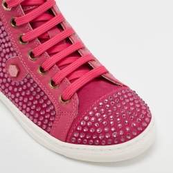 Philipp Plein Pink Suede Crystal Embellished High Top Sneakers Size 31