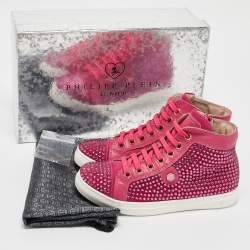 Philipp Plein Pink Suede Crystal Embellished High Top Sneakers Size 31