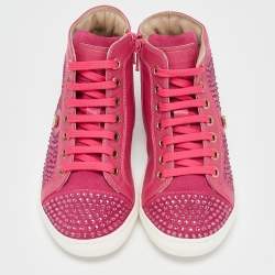 Philipp Plein Pink Suede Crystal Embellished High Top Sneakers Size 31