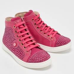 Philipp Plein Pink Suede Crystal Embellished High Top Sneakers Size 31