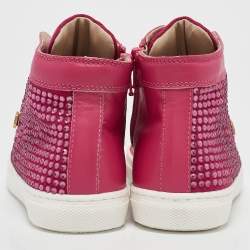 Philipp Plein Pink Suede Crystal Embellished High Top Sneakers Size 31