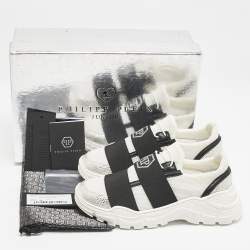 Philipp Plein White Mesh and Suede Crystal Embellished Runner Statement Sneakers Size 32