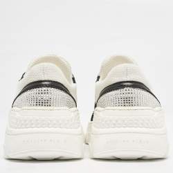 Philipp Plein White Mesh and Suede Crystal Embellished Runner Statement Sneakers Size 32