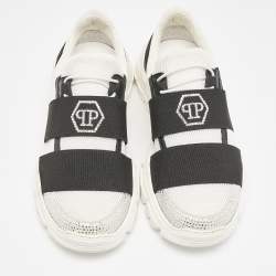 Philipp Plein White Mesh and Suede Crystal Embellished Runner Statement Sneakers Size 32