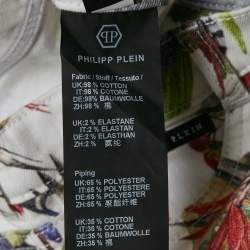 Pre Owned Philipp Plein Junior White Jungle Print Denim Studded Jeans 10 Yrs Waist 23"