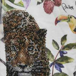 Pre Owned Philipp Plein Junior White Jungle Print Denim Studded Jeans 10 Yrs Waist 23"