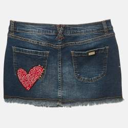 Philipp Plein Blue Studded Denim Raw Edge Skirt 14 Yrs
