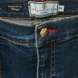 Philipp Plein Blue Studded Denim Raw Edge Skirt 14 Yrs