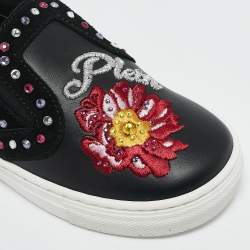 Philipp Plein Black Leather Embellished Lea Sneakers Size 27
