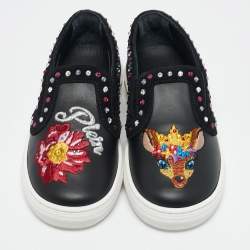 Philipp Plein Black Leather Embellished Lea Sneakers Size 27