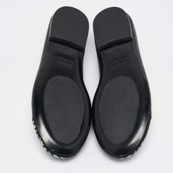 Pre Owned Philipp Plein Black Leather Crystal Embellished Aggressive Ballet Flats Size 32