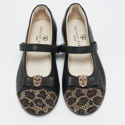 Philipp Plein Black Leather Crystal Embellished Bow Ballet Flats Size 29