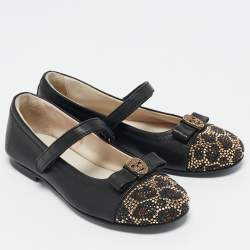 Philipp Plein Black Leather Crystal Embellished Bow Ballet Flats Size 29