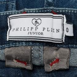 Philipp Plein Kids Middle Blue Studded Denim Distressed Shorts 10 Yrs