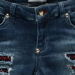 Philipp Plein Kids Middle Blue Studded Denim Distressed Shorts 10 Yrs