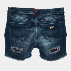 Philipp Plein Kids Middle Blue Studded Denim Distressed Shorts 10 Yrs