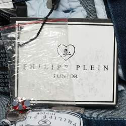 Philipp Plein Kids Middle Blue Studded Denim Distressed Shorts 10 Yrs
