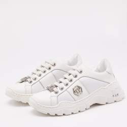 Philipp Plein White Leather Hexagon Sneakers Size 29