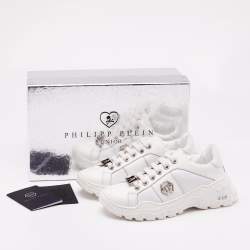 Philipp Plein White Leather Hexagon Sneakers Size 29