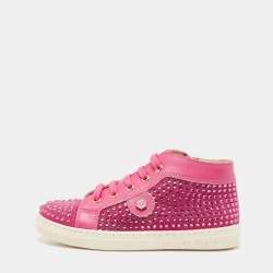 Philipp Plein Pink Suede Crystal Embellished High Top Sneakers Size 28