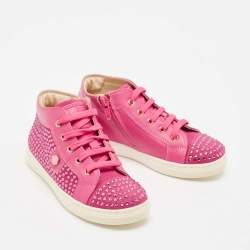 Philipp Plein Pink Suede Crystal Embellished High Top Sneakers Size 28