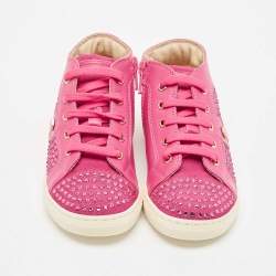 Philipp Plein Pink Suede Crystal Embellished High Top Sneakers Size 28