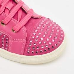 Philipp Plein Pink Suede Crystal Embellished High Top Sneakers Size 28