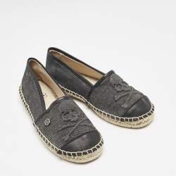 Philipp Plein Grey/Black Canvas and Leather Furious Kid Espadrille Flats Size 34