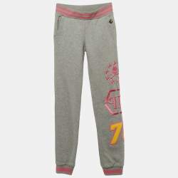 Philipp Plein Junior Grey Embroidered Cotton Knit Joggers 8 Yrs