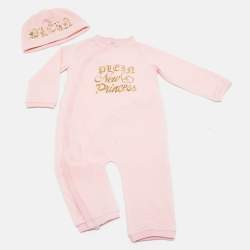 Philipp Plein Baby Pink Printed Jersey Growsuit and Cap 6-9M