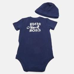 Philipp Plein Baby Blue Teddy Boss Print Cotton Sam D Romper Set 6-9M