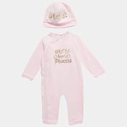 Philipp Plein Pink Printed Jersey Growsuit and Cap Set 9-12M