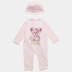 Philipp Plein Pink Printed Jersey Growsuit and Cap Set 9-12M
