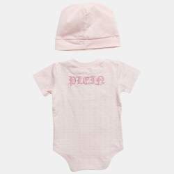 Philipp Plein Kids Pink Printed Jersey Romper and Cap Set 6-9M
