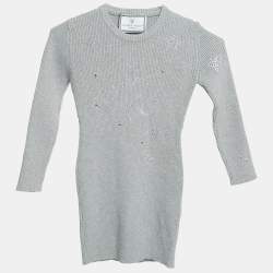 Philipp Plein Junior Grey Crystal Embellished Rib Knit Gaila Dress 6 Yrs 