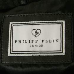 Pre Owned Philipp Plein Kids Black Flamingo Rhinestone Leather Jacket 8 Yrs 