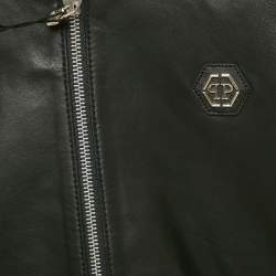 Pre Owned Philipp Plein Kids Black Flamingo Rhinestone Leather Jacket 8 Yrs 