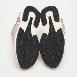 Pre Owned Philipp Plein Metallic Pink/White Leather and Suede Crystal Embellished Klarissa Sneakers Size 30