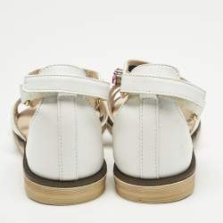 Pre Owned Philipp Plein White Leather Crystal Embellished Flat Sandals Size 30