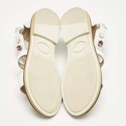 Pre Owned Philipp Plein White Leather Crystal Embellished Flat Sandals Size 30