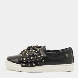 Pre Owned Philipp Plein Black Leather Studded Diana Sneakers Size 33