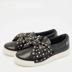 Pre Owned Philipp Plein Black Leather Studded Diana Sneakers Size 33